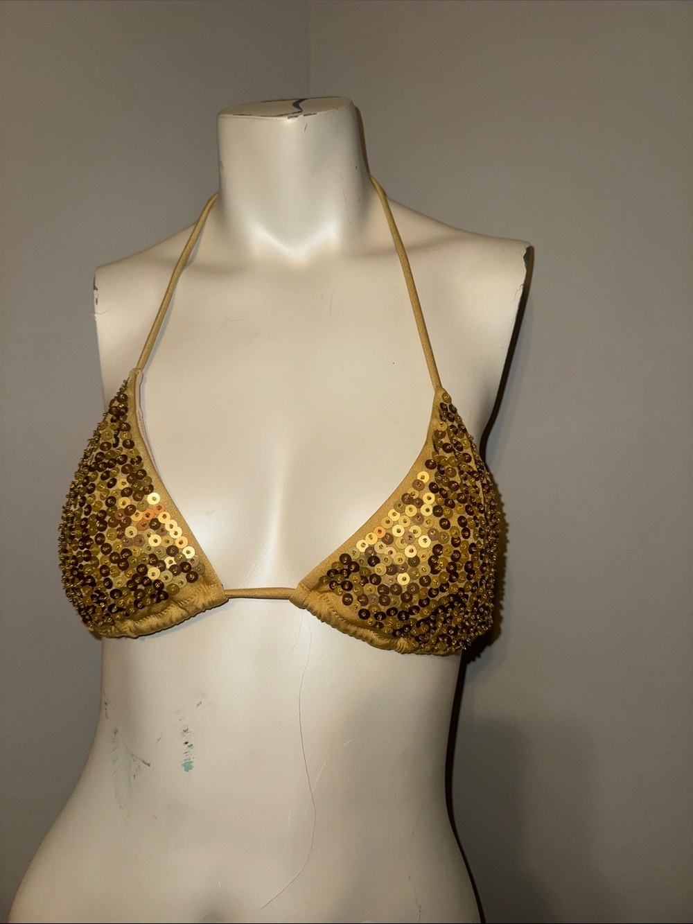 Victorias Secret Sexy Gold Sequin Triangle Bikini Top. Euc size medium